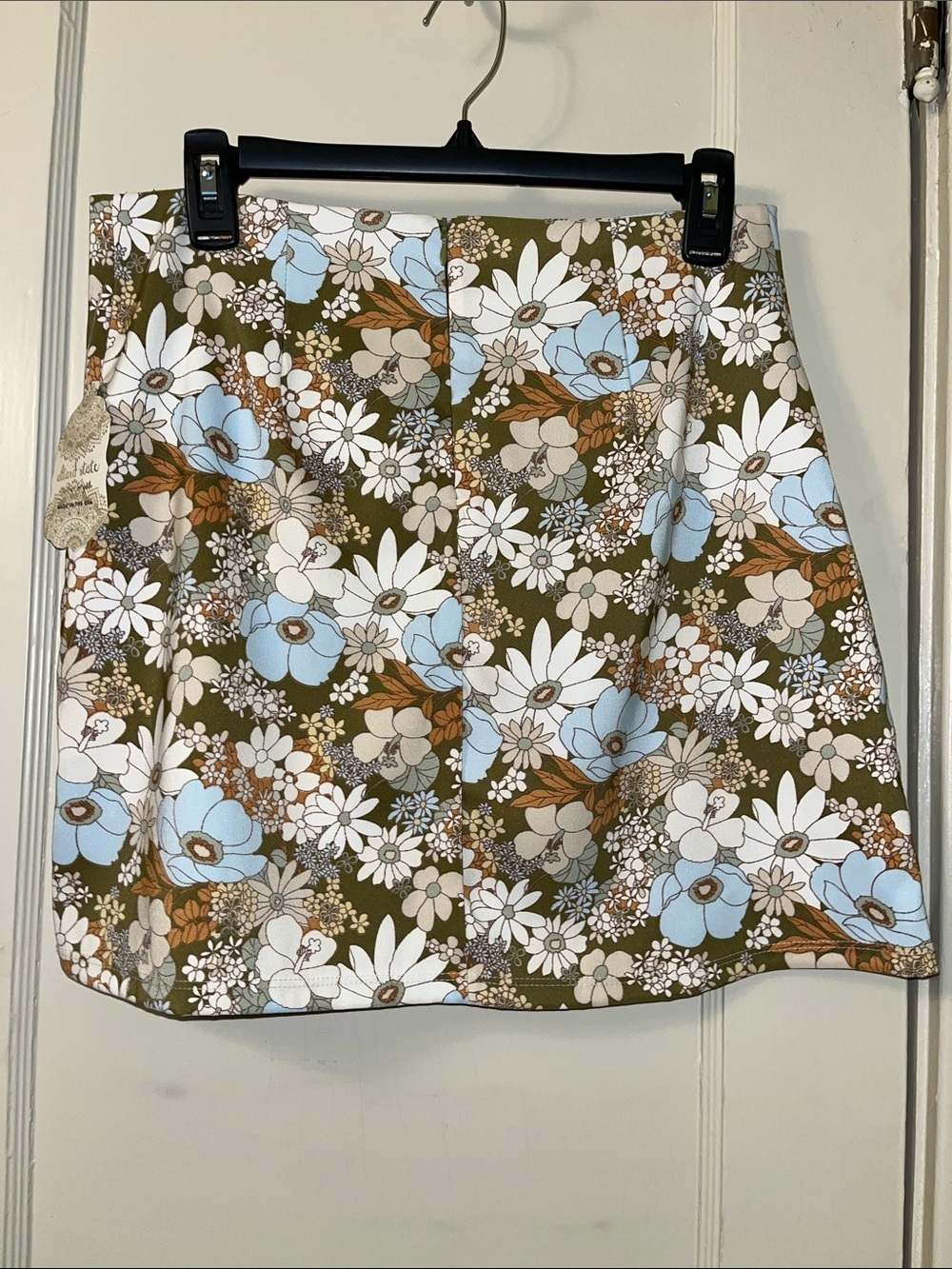 Altar'd State Olive Floral A-Line Skirt with Blue & White Blooms - Picture 2 of 8